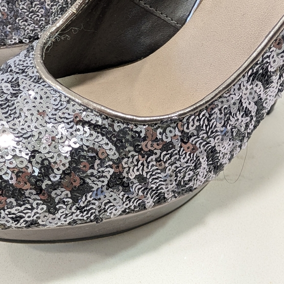 Silver sequin platform high heel pumps womens 7.5 glitter sparkly party Shoes - Picture 5 of 14